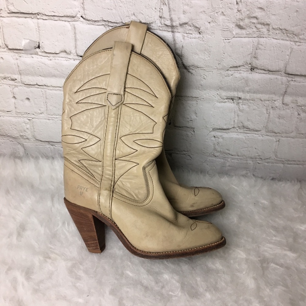 Frye Cream Heeled Boots